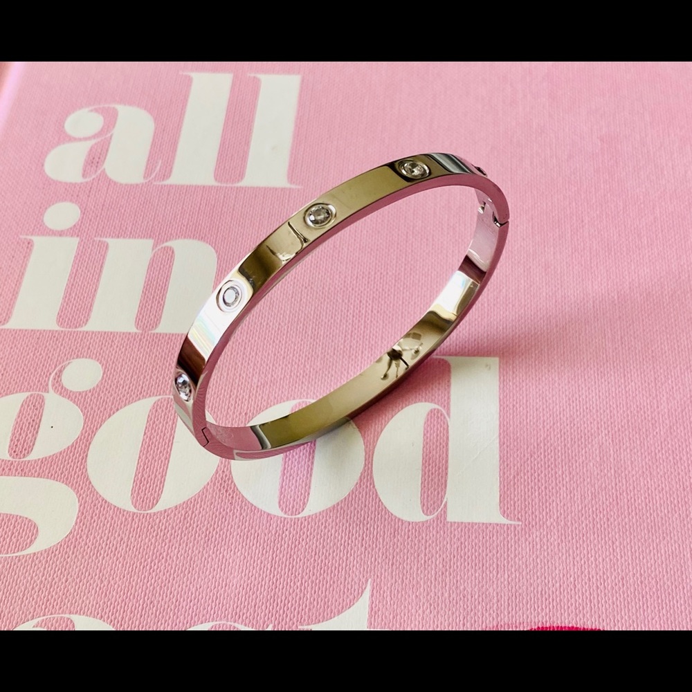 Silver Bangle Bracelet with Stone